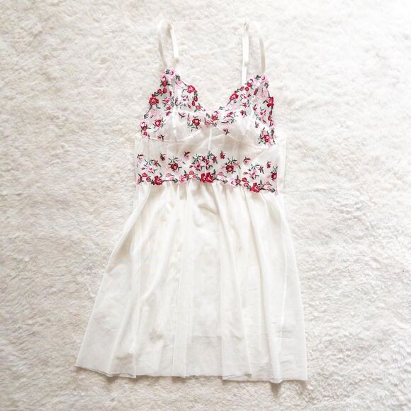White and pink floral embroidered sheer slip dress size small - Picture 4 of 7